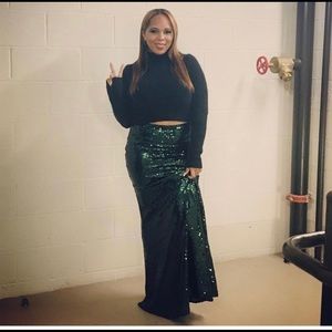 Dark Green Sequined Skirt